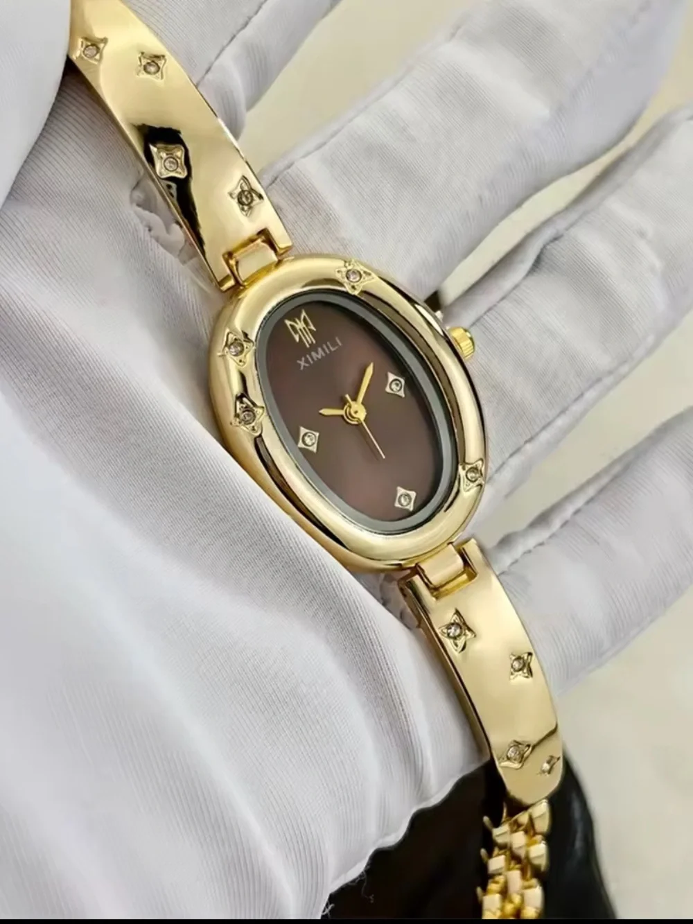 Anthropologie Gold-Tone Bracelet Watch with Brown Dial
